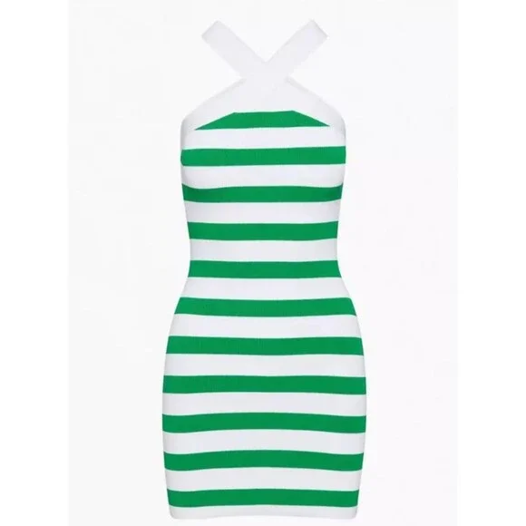 Babaton | Dresses | Aritzia Babaton Sculpt Knit Cross Neck Bodycon Dress  Size Xs Greenwhite Stripe | Poshmark